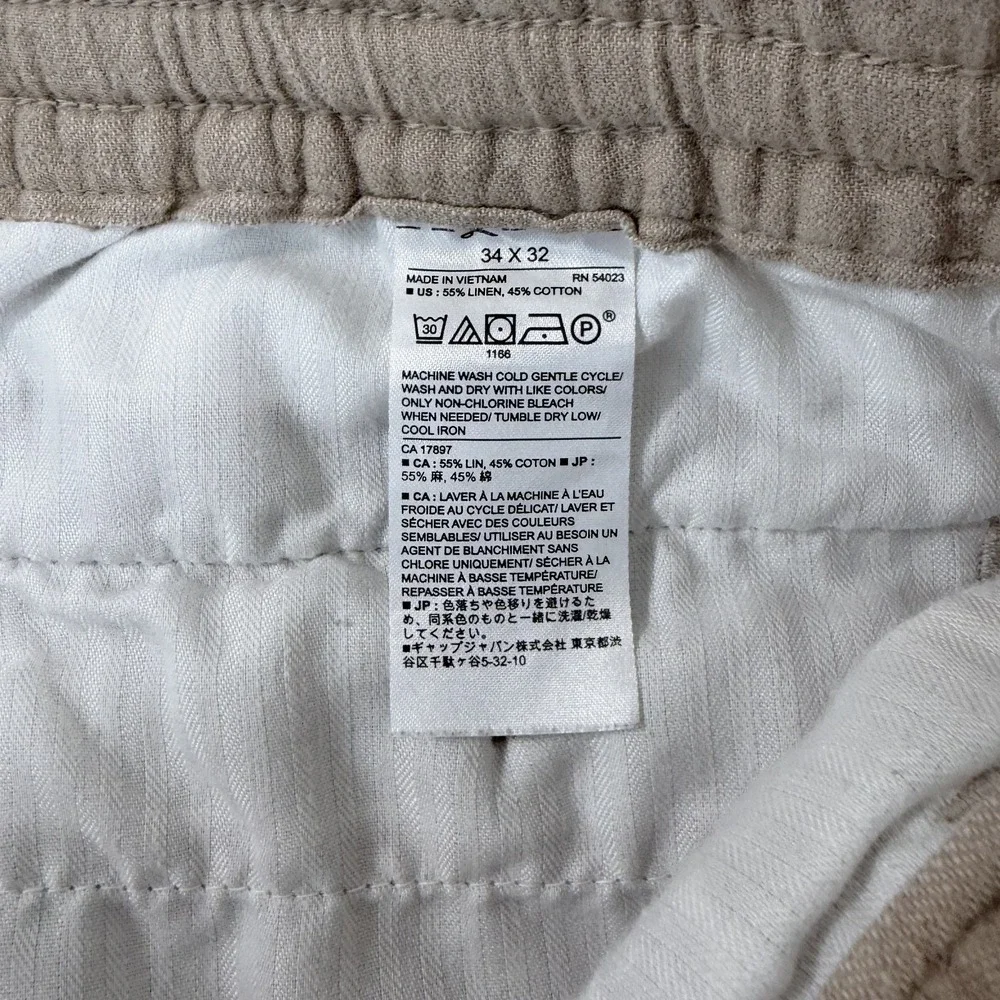 Banana Republic Linen Blend Slim Fit Zip/Drawstring Waist Pants Beige Men 34x29